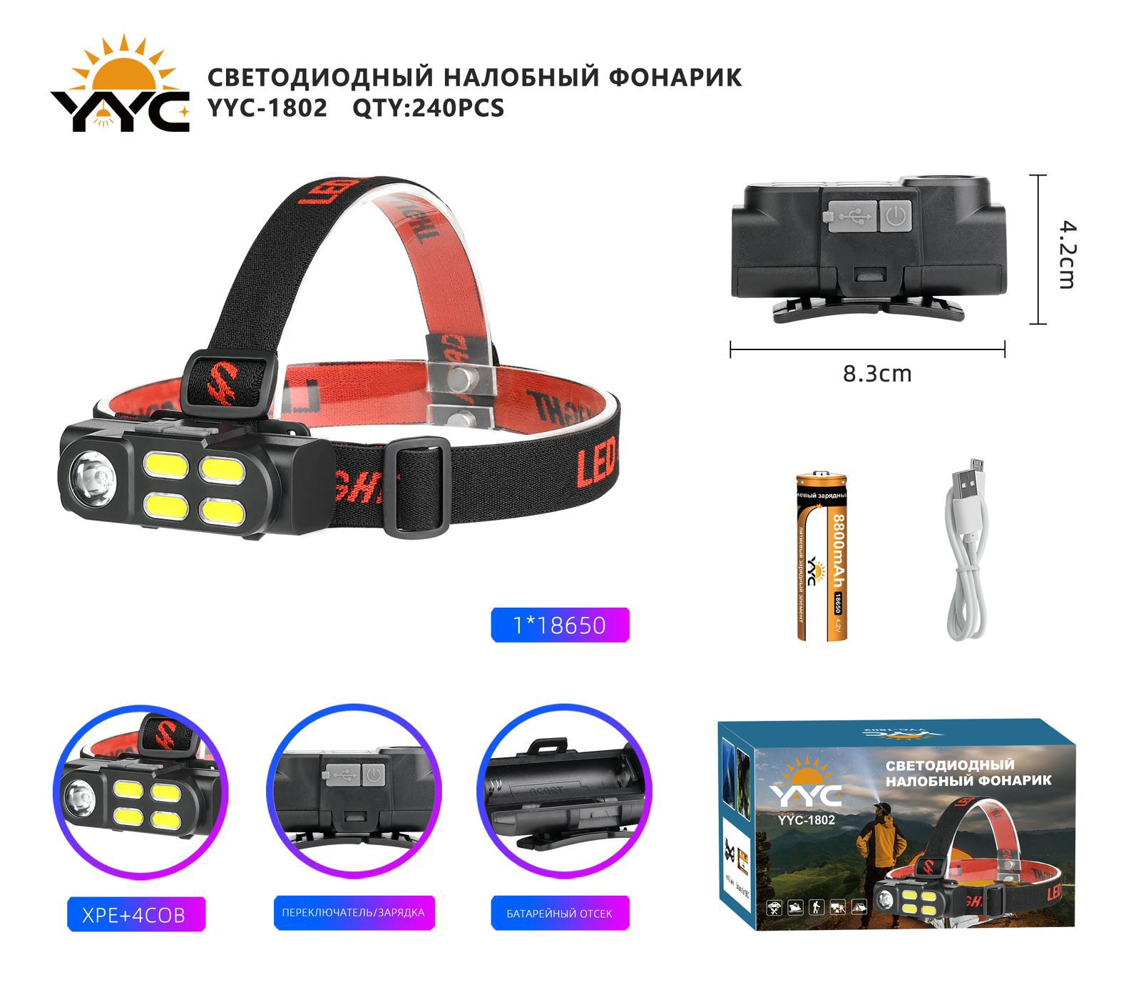Svetodiodnyj nalobnyj fonarik YYC-1802 Svetodiodnyj nalobnyj fonarik YYC-1802