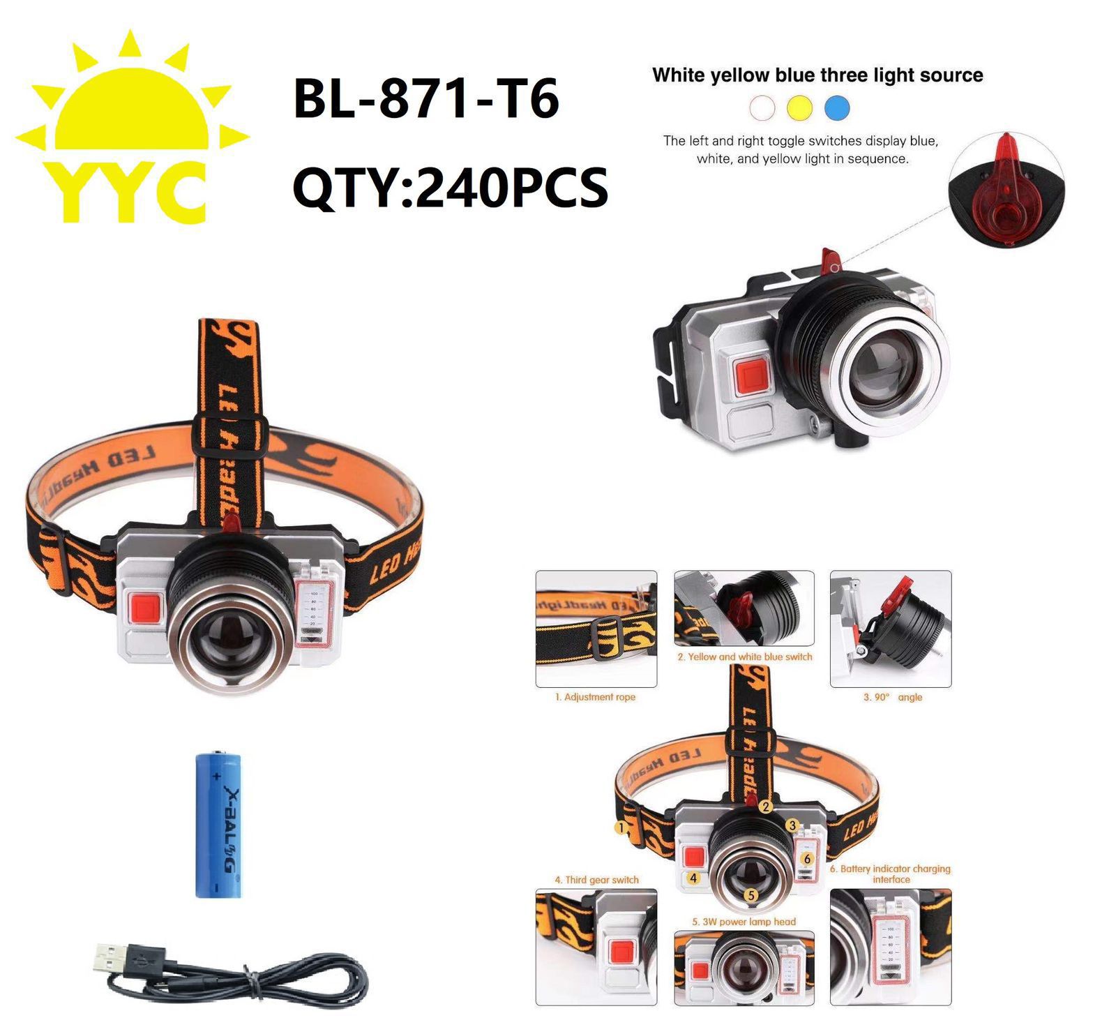 Svetodiodnyj nalobnyj fonarik YYC-BL-871-T6 Svetodiodnyj nalobnyj fonarik YYC-BL-871-T6