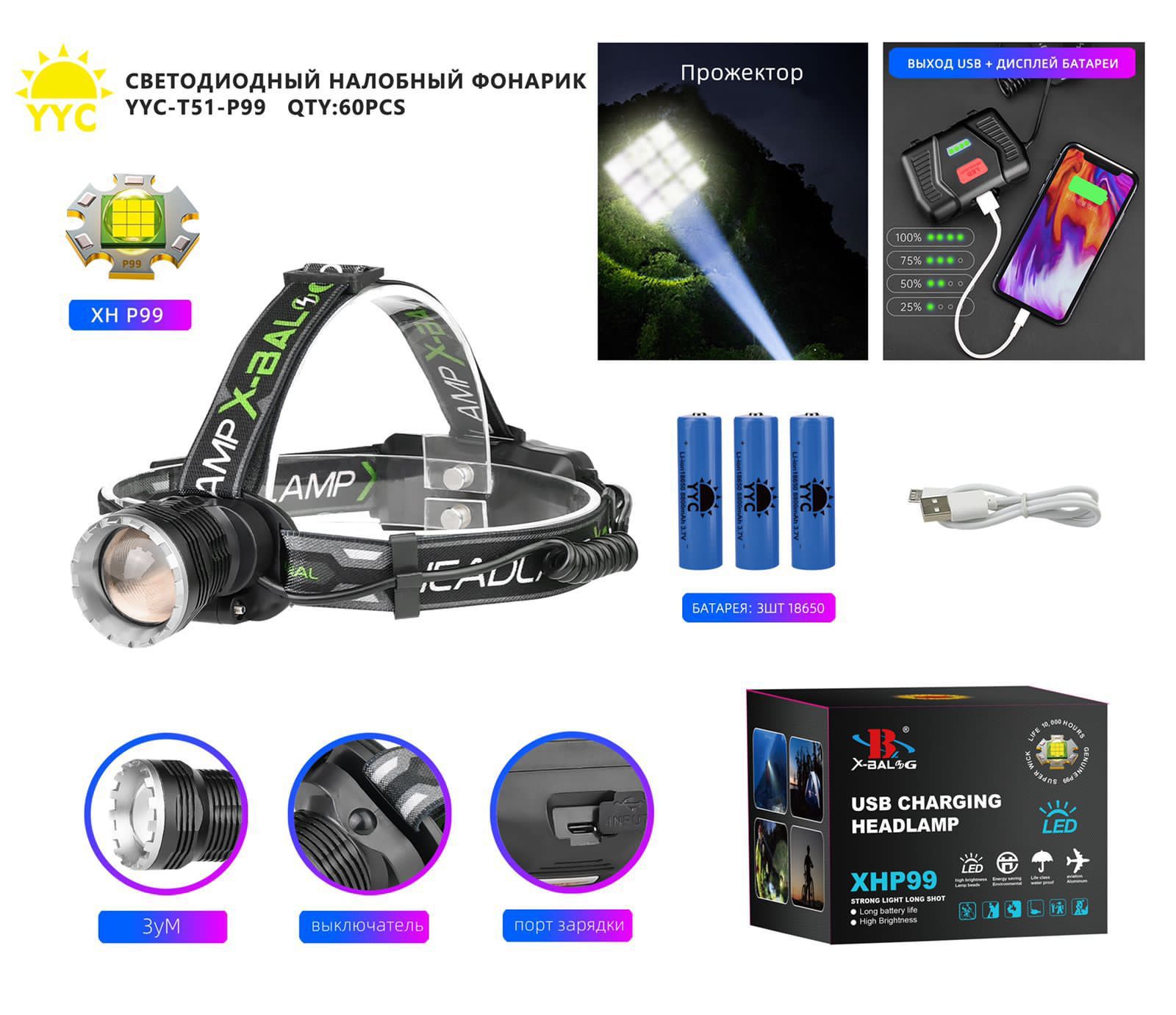 Svetodiodnyj nalobnyj fonarik YYC-T51-P99 Svetodiodnyj nalobnyj fonarik YYC-T51-P99