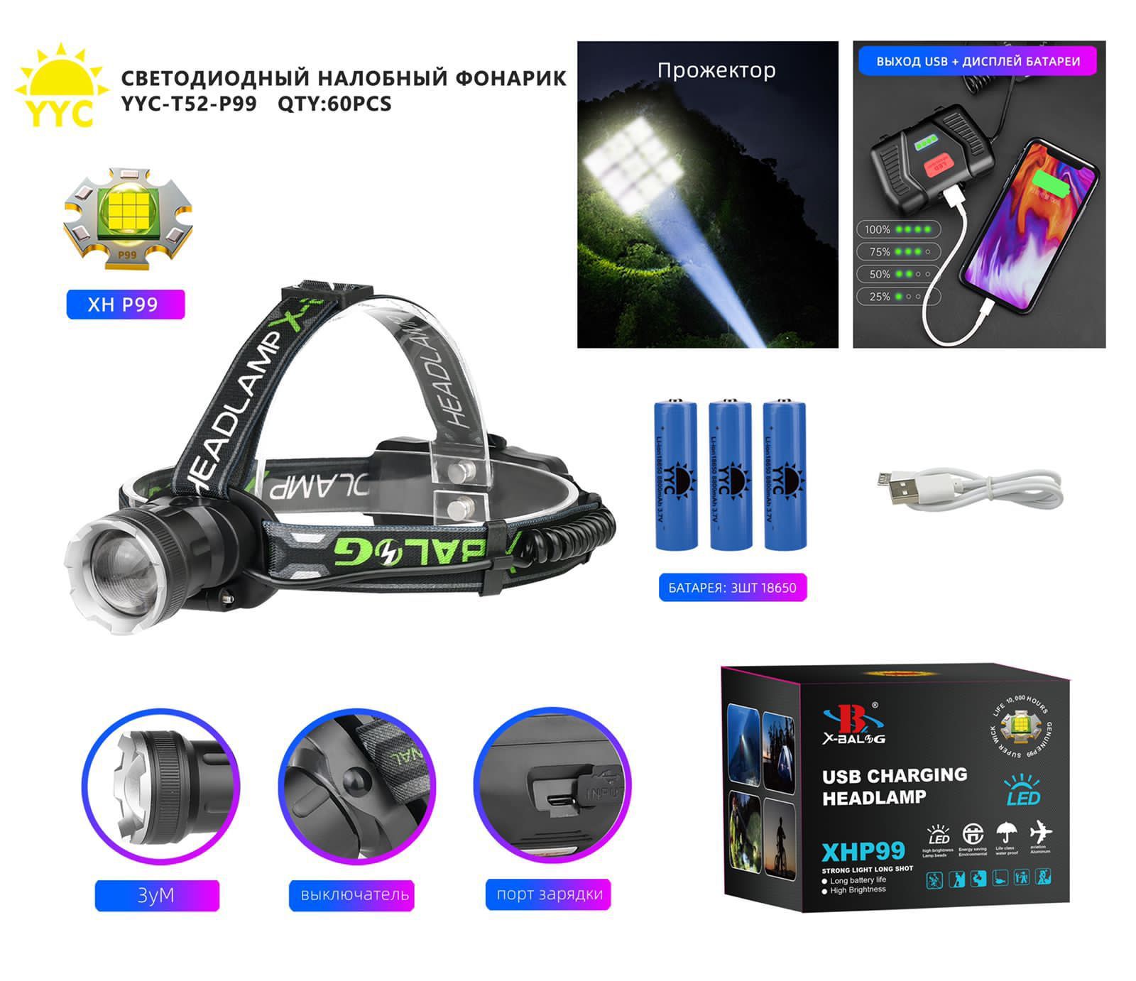 Svetodiodnyj nalobnyj fonarik YYC-T52-P99 Svetodiodnyj nalobnyj fonarik YYC-T52-P99