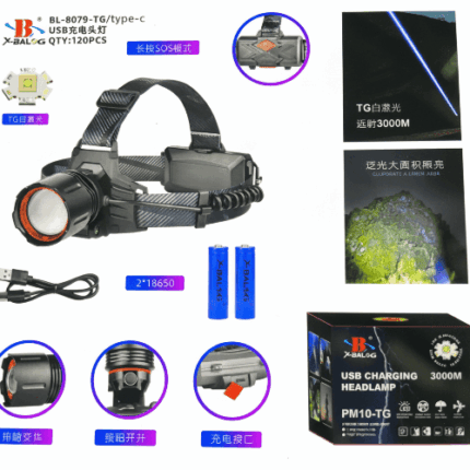 Фонарь аккумуляторный налобный X-Balog BL-8079-TG USB