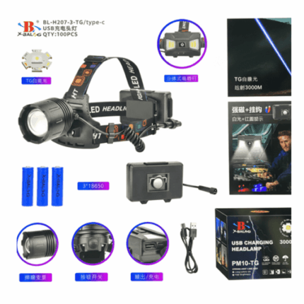 Фонарь аккумуляторный налобный X-Balog BL-H207-3 USB