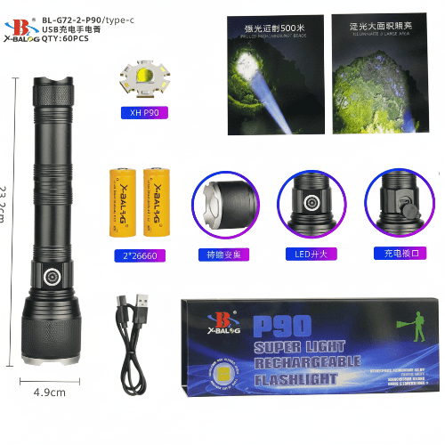 fonar-ruchnoj-akkumulyatornyj-x-balog-bl-g72-2-p90-usb Фонарь ручной аккумуляторный X-Balog BL-G72-2-P90 USB