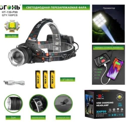 Фонарь налобный Огонь HT-139-P99 9 ядер