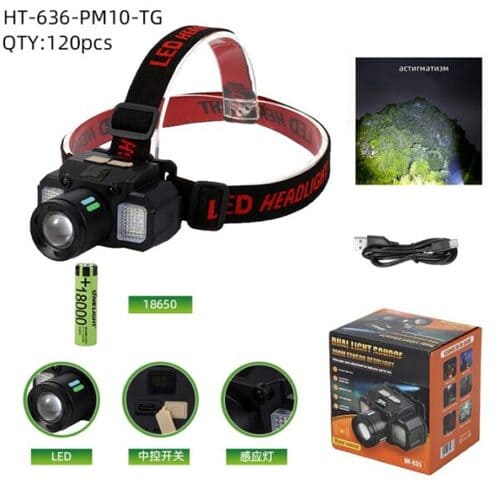 fonar-nalobnyj-mnogofunkcionalnyj-ht-636-pm10-tg Фонарь налобный HT-636-PM10-TG+SMD LED аккумуляторный