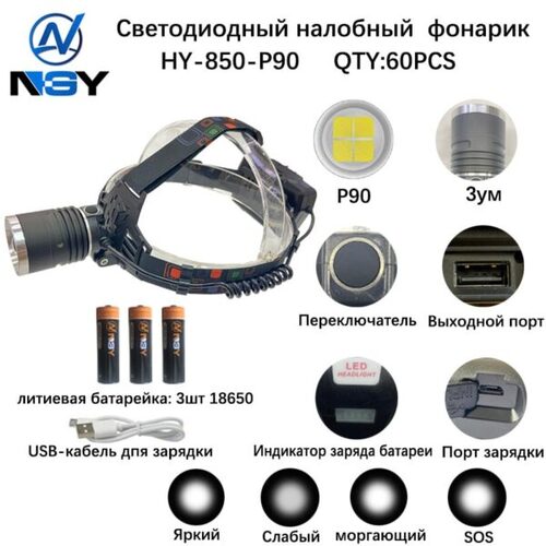 fonar-nalobnyj-mnogofunkcionalnyj-hy-850-p90 Фонарь налобный NGY HY-850-P90 светодиодный
