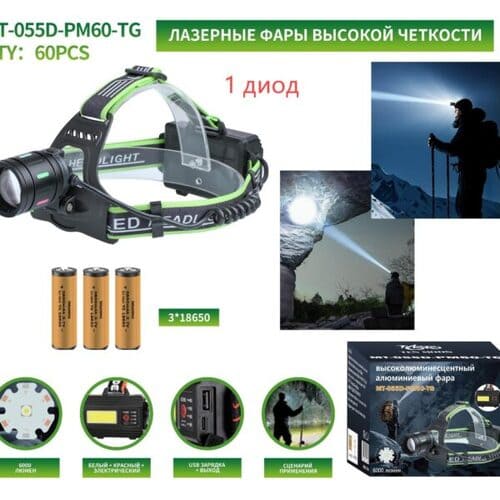 fonar-nalobnyj-mnogofunkcionalnyj-mt-055d-pm60-tg Фонарь налобный MT-055D-PM60-TG+COB светодиодный