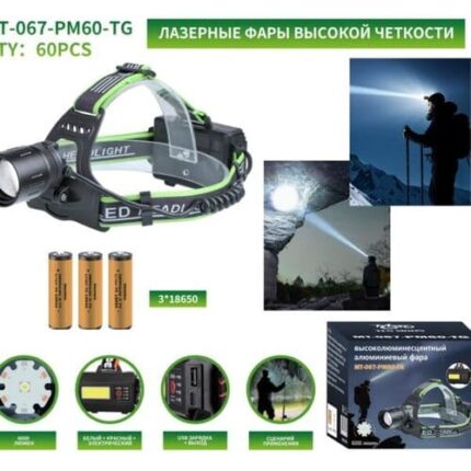 Фонарь налобный MT-067-PM60-TG+COB светодиодный