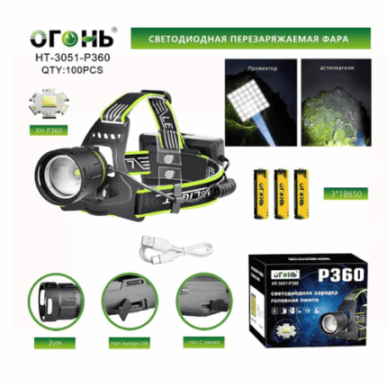 Фонарь налобный Огонь HT-3051-P360 36 ядерный