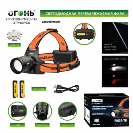 Фонарь налобный Огонь HT-3159-PM20-TG светодиодный