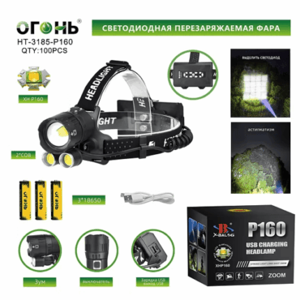 Фонарь налобный Огонь HT-3185-P160 16 ядерный