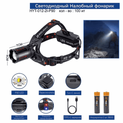 Фонарь налобный HYT-012-2I-P90 светодиодный