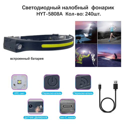 fonar-nalobnyj-svetodiodnyj-hyt-5808a Фонарь налобный HYT-5808A XPE+COB светодиодный